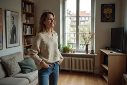 Chanteuse parisienne dans un salon contemporain