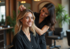 Femme souriante dans un salon de coiffure moderne