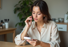 Produit de beauté : Comment reconnaître la qualité ? Femme examinant un produit de beauté dans un cadre naturel