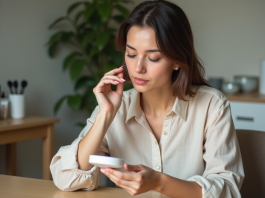 Produit de beauté : Comment reconnaître la qualité ? Femme examinant un produit de beauté dans un cadre naturel