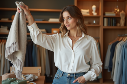 Femme élégante examinant des accessoires dans une boutique