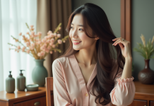 Cheveux : les secrets beauté des Coréennes pour une chevelure éclatante Femme coreenne aux longs cheveux brillants et sourire naturel