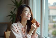 Cheveux Coréennes : secrets beauté pour de beaux cheveux sains et brillants Femme coréenne coiffant ses cheveux naturels dans un intérieur cosy