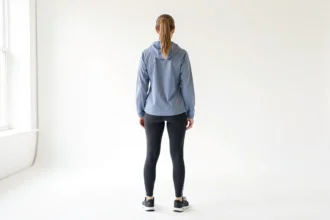 Femme en tenue de sport debout dans un studio lumineux