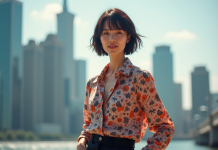 Femme élégante en ville avec tenue tendance