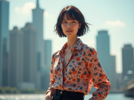 Tenues pour valoriser les cheveux courts : hauts assortis et tendance Femme élégante en ville avec tenue tendance