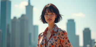 Tenues pour valoriser les cheveux courts : hauts assortis et tendance Femme élégante en ville avec tenue tendance