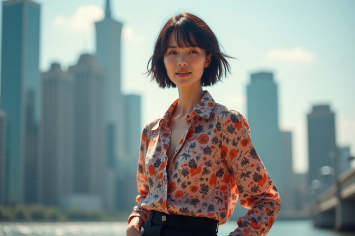 Femme élégante en ville avec tenue tendance