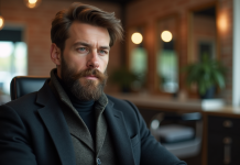 Tendances barbes 2025 : styles, longueur et conseils à adopter ! Homme avec barbe texturée dans un salon moderne