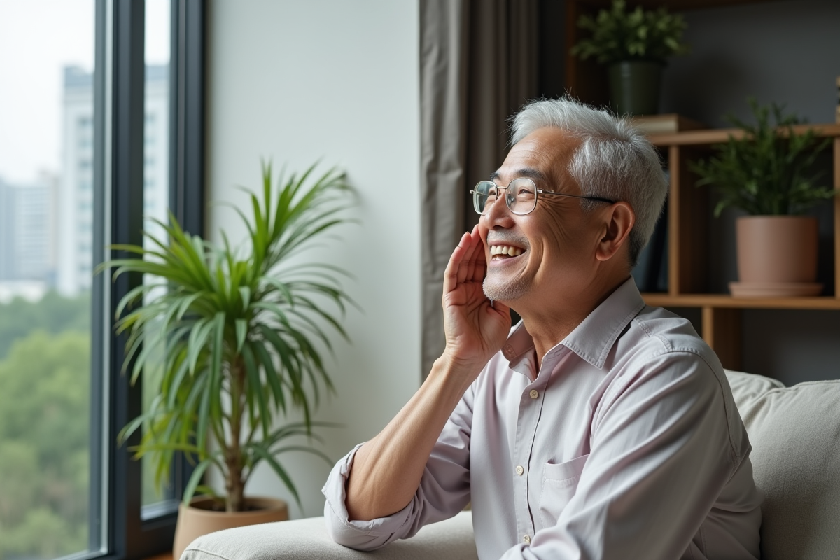 Homme asiatique appliquant une creme sur son visage dans un salon