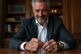 Homme regardant une bague gravée en studieux