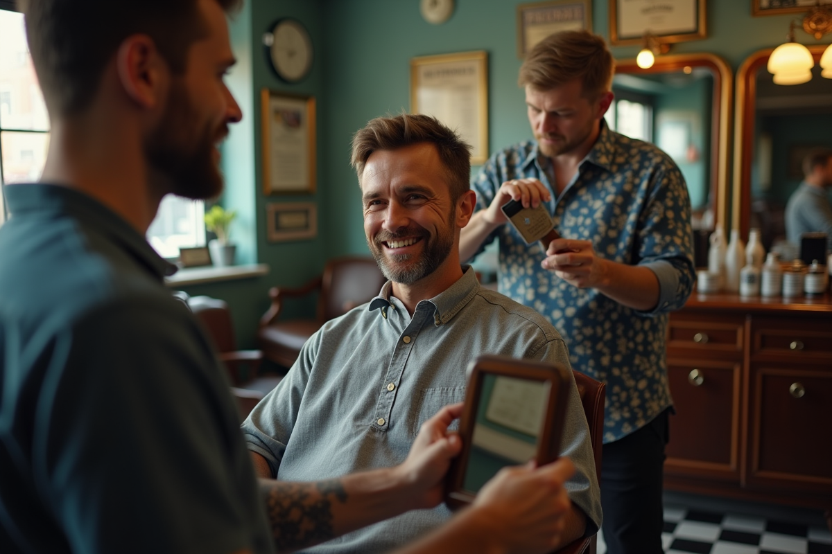 Homme détendu dans un barbershop classique