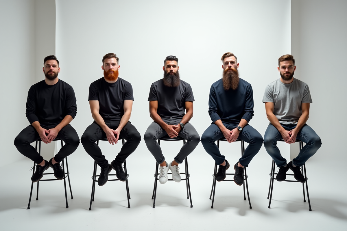 Plusieurs hommes avec styles de barbe modernes en studio photo