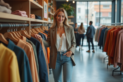 Jeune femme mode en boutique urbaine chic