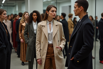 Groupe de jeunes modèles mode en coulisses lors d un défilé