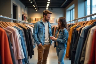 Groupe de jeunes adultes dans un magasin de mode moderne