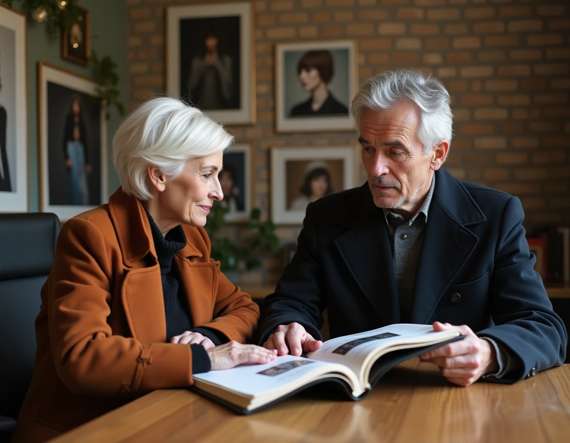 Deux mannequins seniors en réunion avec un directeur de casting dans une agence de mode parisienne