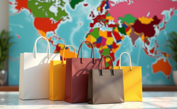 Marques de luxe : quel pays en possède le plus ? Sacs de luxe de marques célèbres sur un marbre brillant