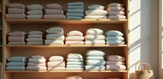 Comment ordonner efficacement ses articles sur Vinted ? Vêtements pliés organisés par couleur dans une chambre lumineuse